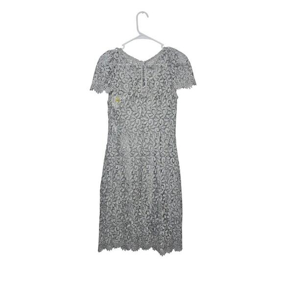 NWT Betsy & Adam Cocktail Dress Womens Sz 4 Small Gray Lace Silver Back Keyhole - Picture 2 of 10